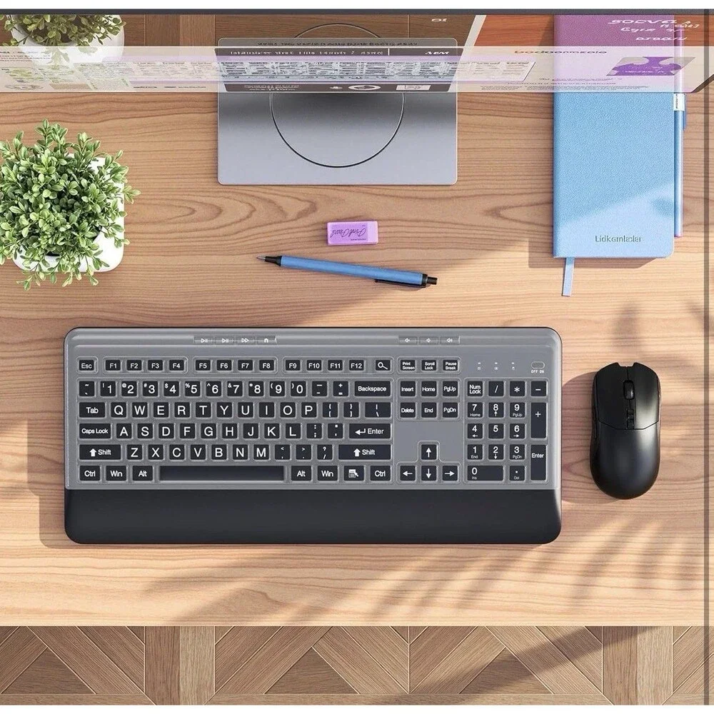 Silent Wireless Keyboard and Mouse Combo - Keyboard with Large Print Cover,